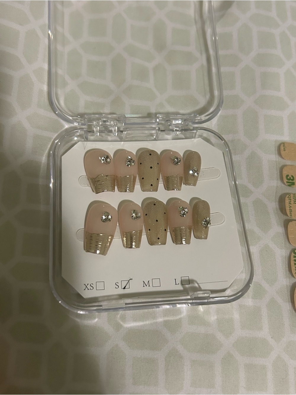 🆕 Nude & Gold Rhinestone Press-On Nail Set